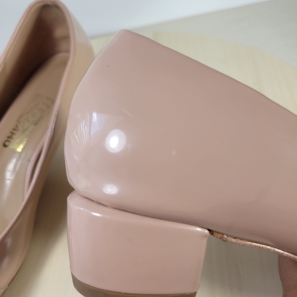 Salvatore Ferragamo Nude Vara Bow Ballet Round Toe Block Heel Womens Siz… - Picture 11 of 13